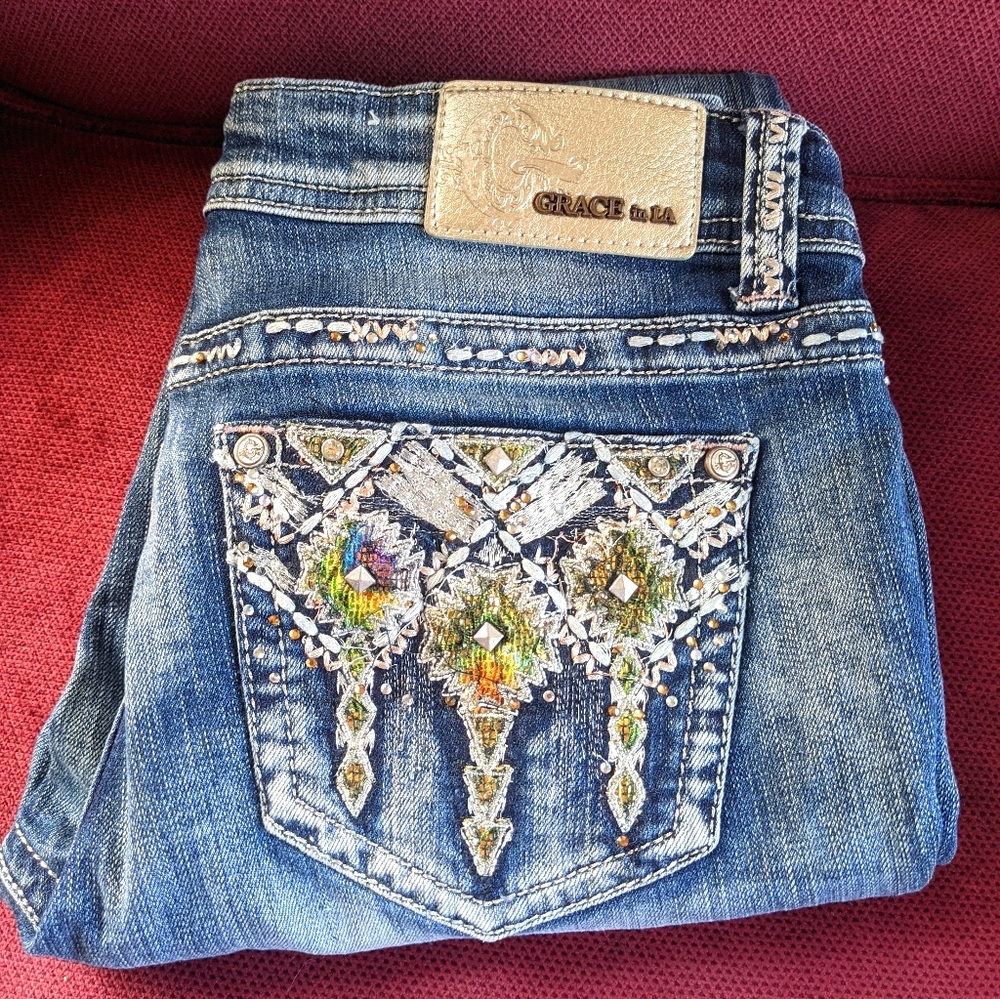 Grace in LA skinny jeans embroidered sz 29